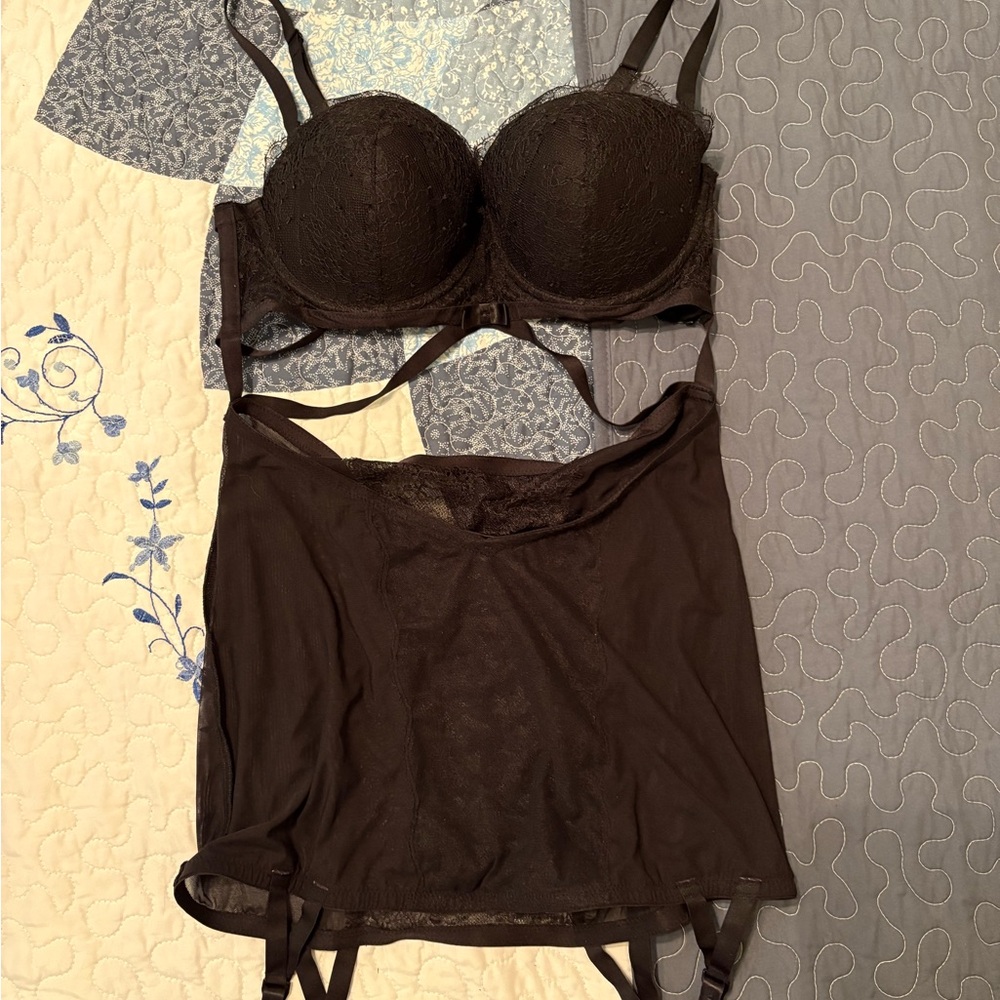Victoria's Secret Dark Black Lace Bra Set